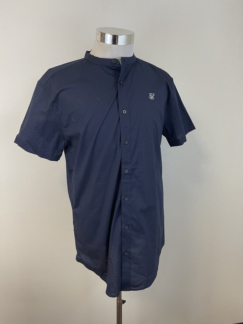 Siksilk Shirt Mens Small Button Up Blue Short Sleeve Sik Silk Cotton N116